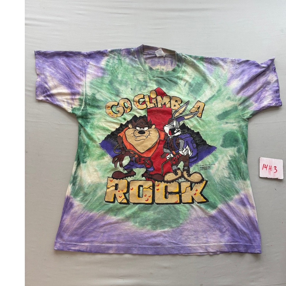 Vintage 1994 Looney Tunes Go Climb A Rock Tie Dye T-Shirt Taz Bugs Bunny XL
